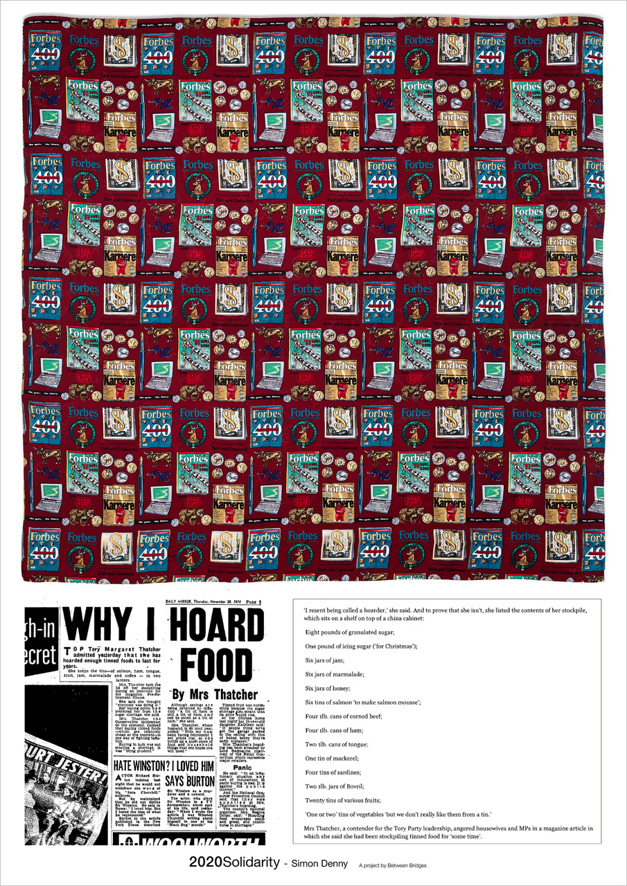 Simon Denny, Margaret Thatcher Forbes silk scarf / Hoarding List, 2020